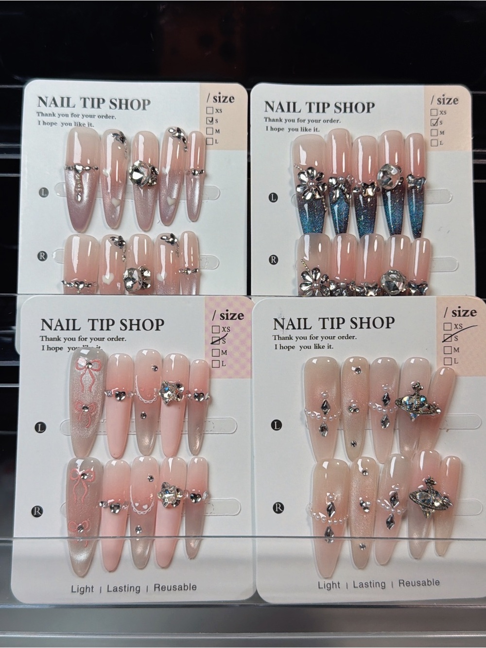 Pressed Pink Crystal Nail Tip Set - Elegant Sparkle